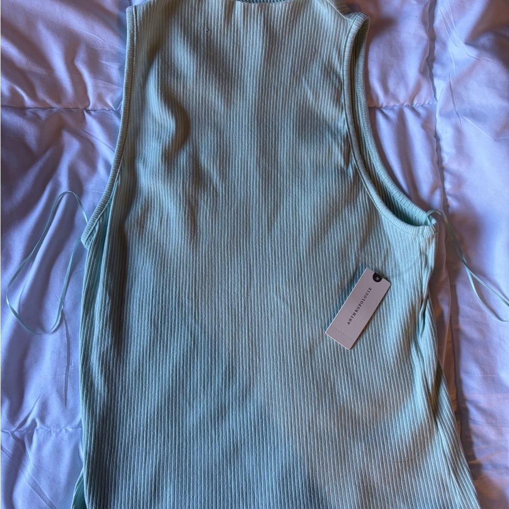Maeve Green Ribbed Sleeveless Tank Top